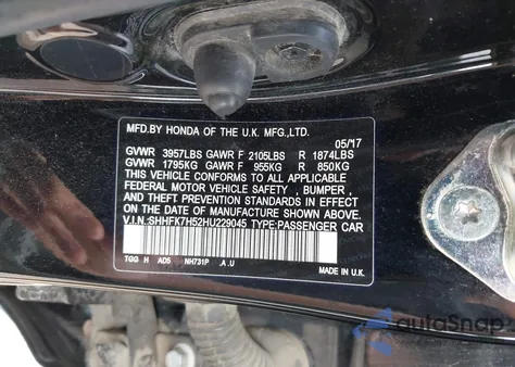 2017 Honda Civic Ex from USA, damaged, VIN SHHFK7H52HU229045